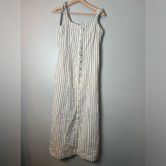 Faherty Dream Cotton Tie Dress Midi Button Front Striped Size Small - Picture 4 of 7